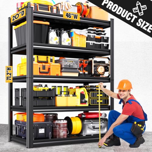 Heavy Duty Garage Shelving 5-Tier Adjustable Metal Storage Rack 71"H
