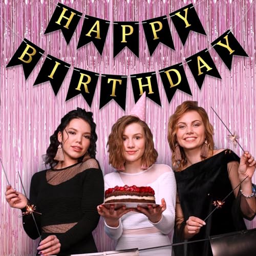 Pink Foil Fringe Curtain Backdrop (3-Pack) - 3.3 x 9.9 ft Tinsel Streamers