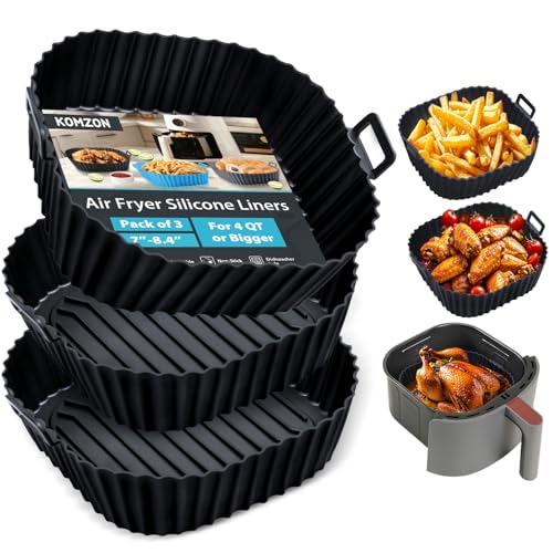 Reusable Silicone Air Fryer Liners, 3-Piece Square Basket Set for 4-7 QT