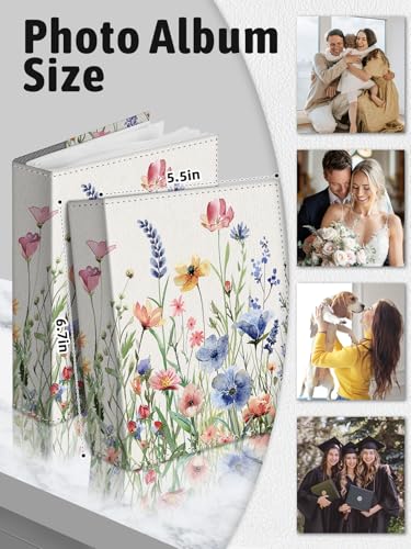 Floral 4x6 Photo Album - 56 Pocket Leather Picture Book for Memories