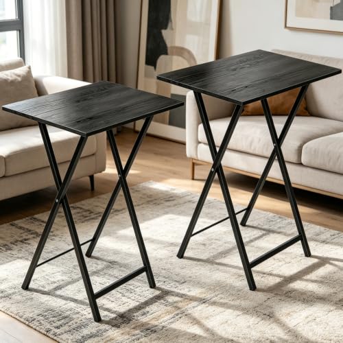 Folding TV Tray Table Set of 2, Portable Snack Side Tables for Small Spaces