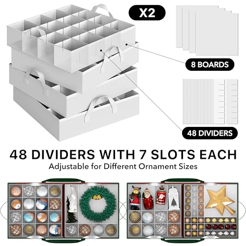 Christmas Ornament Storage Box with Adjustable Dividers and 128 Capacity