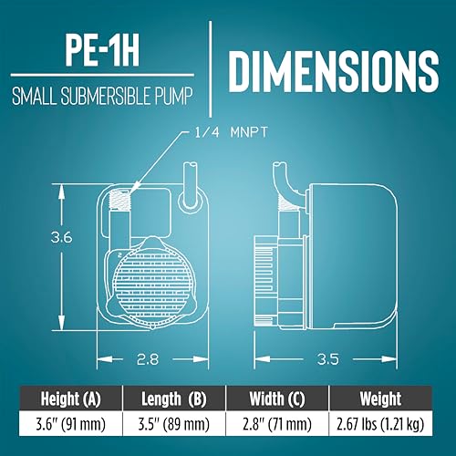 Submersible Utility Pump, 170 GPH, 115V, Epoxy Encapsulated with Hooded Volute