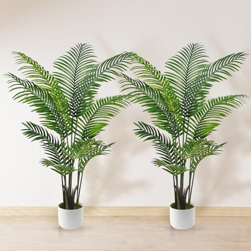 4FT Artificial Areca Palm Tree with White Planter - 2 Pack