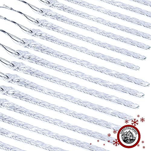 Large Clear Glass Icicle Christmas Ornaments Set of 24 - Winter Frost Look