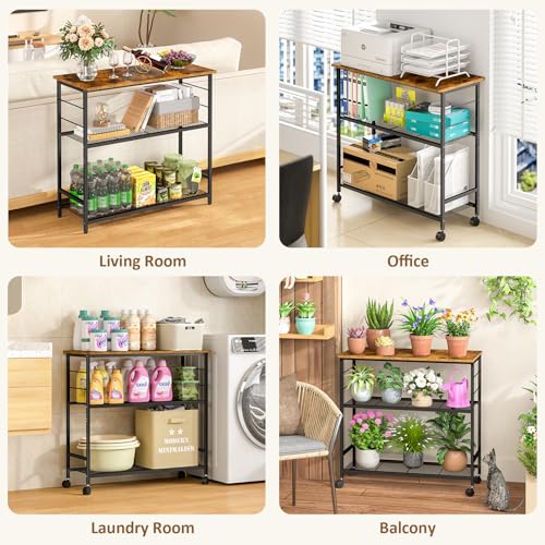 3-Tier Rolling Kitchen Microwave Cart, 33 Inch Utility Island with Wheels