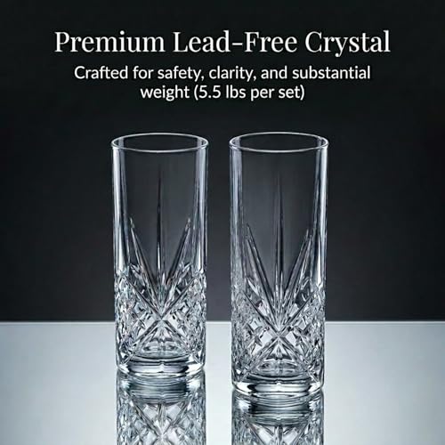 Godinger Dublin Crystal Tall Highball Drinking Glasses Set of 4 - All Purpose Beverage Glassware