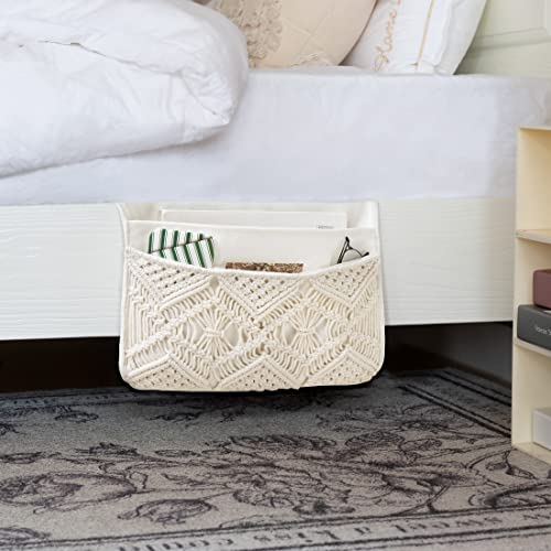 Macrame Bedside Caddy - Boho Cotton Bedside Storage Organizer with 4 Pockets