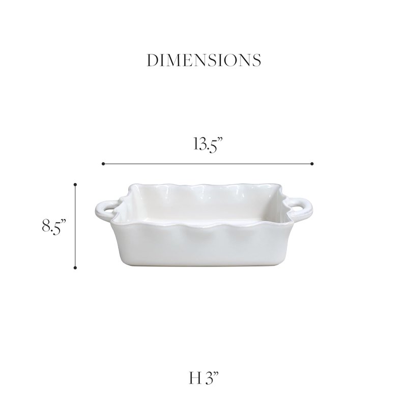 Casafina Ceramic 13.5" x 8.5" Rectangular Ruffled Baker - Cook & Host Collection, White | Oven & Dishwasher Safe Bakeware | Food Safe Glazing | Restaurant Quality Dinnerware