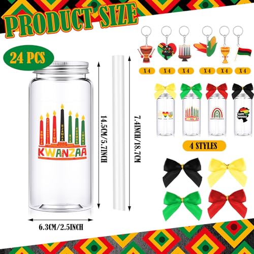 Kwanzaa Gift Set with 24 Plastic Cups, Lids, Straws, Keychains & Bows