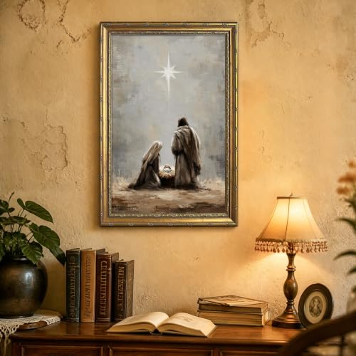 Nativity Wall Art Framed Jesus Print 16x24in - Gold Frame, Framed Nativity Scene