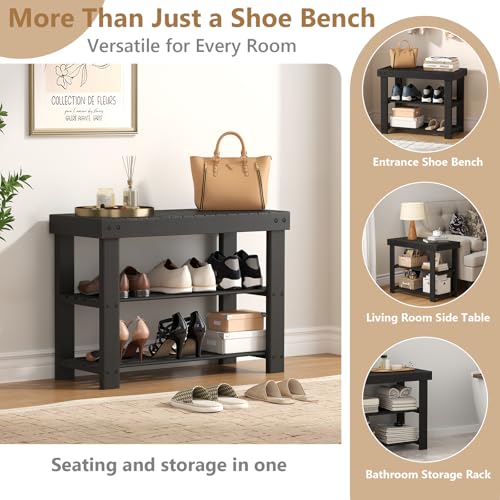 3-Tier Bamboo Shoe Rack Bench, Entryway Storage Organizer, 286 lb Capacity