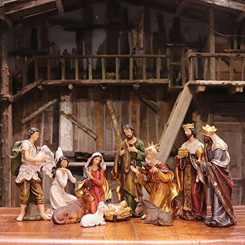 11-Piece Nativity Set 8-Inch Hand-Painted Resin Christmas Figurine Scene
