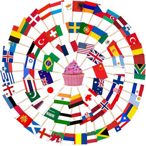 100pcs International Flag Toothpicks Mini Food Decoration Picks - Mixed Country Flags