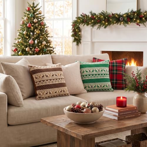 Artscope Christmas Knitted Throw Pillow Covers 18x18in Brown, Set of 2