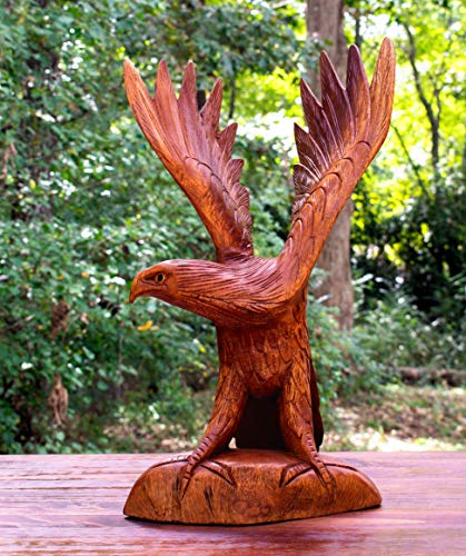 16-Inch Hand Carved Wooden Eagle Statue Sculpture Home Decor Bird Gift