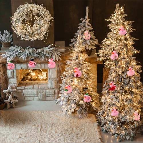 Syhood Pink Christmas Rubber Ducks Hanging Ornaments - Pack of 12
