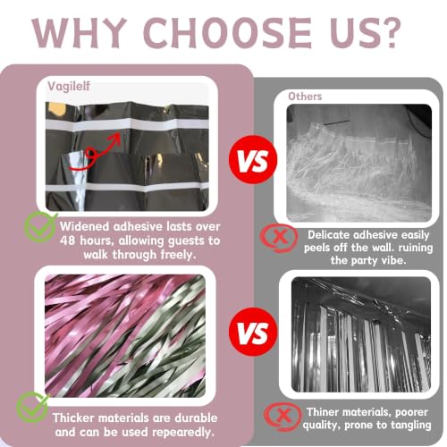 Dusty Pink & Sage Green Foil Fringe Curtain Backdrop - 2 Pack (3.3 x 6.6 ft)