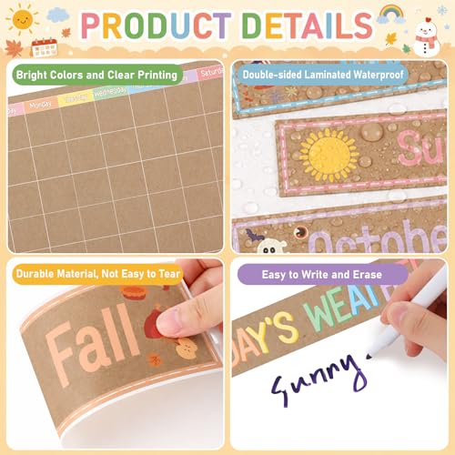 Kraft Paper Classroom Calendar Bulletin Board Set with Seasons Weather & Days of the Week