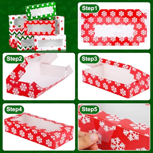 30 Pcs Christmas Cookie Gift Boxes with Window - 12 x 5.5 x 2.5 Inch Bakery Packaging