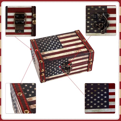 Small Wooden Treasure Box with American Flag Design - Vintage Keepsake Box