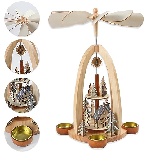 14-Inch Wooden Christmas Pyramid Nativity Scene with 4 Candle Holders