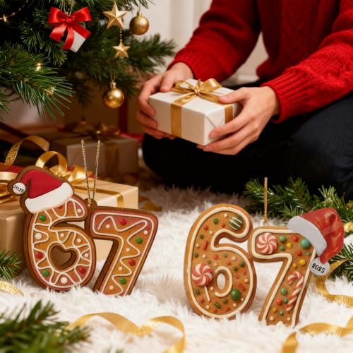 MYSQIHO 3-Pack 67 Meme Funny Christmas Ornaments - Santa Acrylic Decorations for Tree (Variation C)