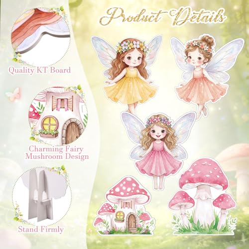 5 Pcs Large Fairy Cardboard Cutouts, Woodland Birthday Party Yard Signs