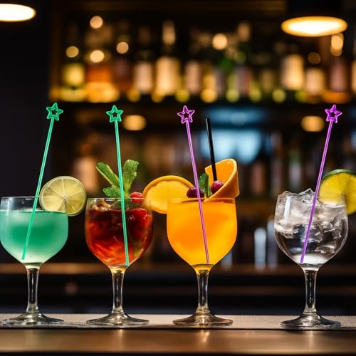 Honoson 100 Pcs Plastic Cocktail & Coffee Stirring Sticks with Star Top, 9.1in