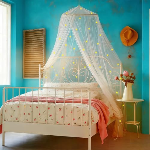 Glow in the Dark Princess Bed Canopy - Pink Hanging Mosquito Net Decor