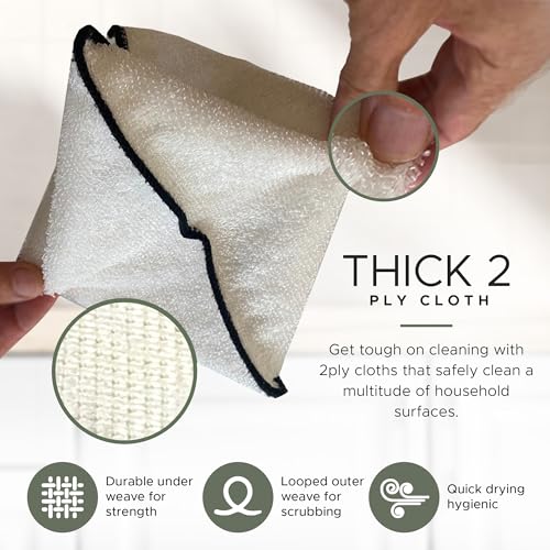 Reusable Bamboo Dishcloths - Non-Scratch Kitchen Scrub Rags, 6 Pack