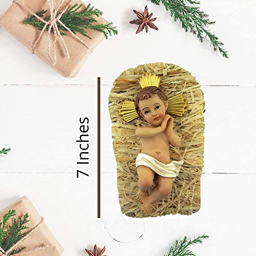 7-Inch Infant Jesus in Manger Nativity Statue - 2-Piece Resin Figurine