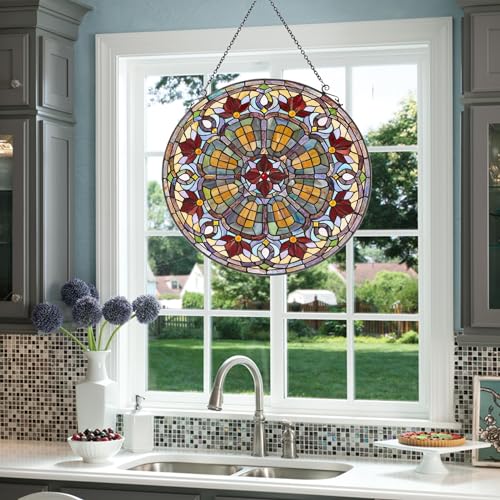Stained Glass Window Panel - 24-Inch Multi Color Design
