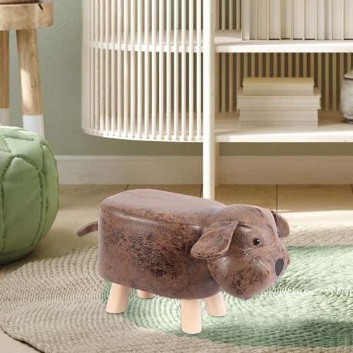 Cartoon Animal Footstool Ottoman with Wooden Legs - Padded Kids Stool