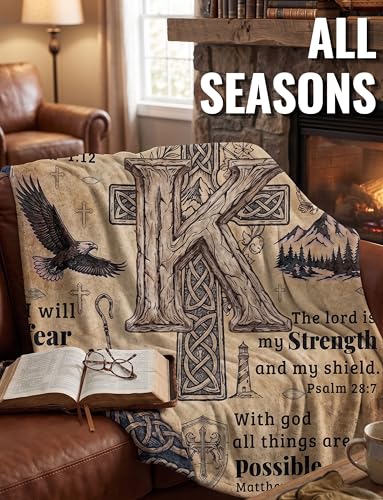 Huglanket Christian Religious Gift with Initial - Spiritual Inspirational Flannel Blanket, 50x65 Inches – T