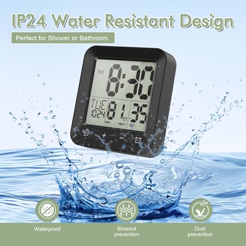 Waterproof Digital Shower Clock with Timer, Temperature, and Suction Cup