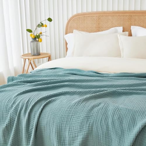EMME 100% Cotton Muslin Throw Blanket - 4-Layer Soft Gauze (Teal, 50"x71")