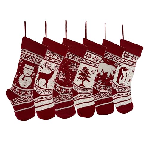 Personalized Farmhouse Knit Christmas Stocking Tree Decoration - Red & White, 19-Inch