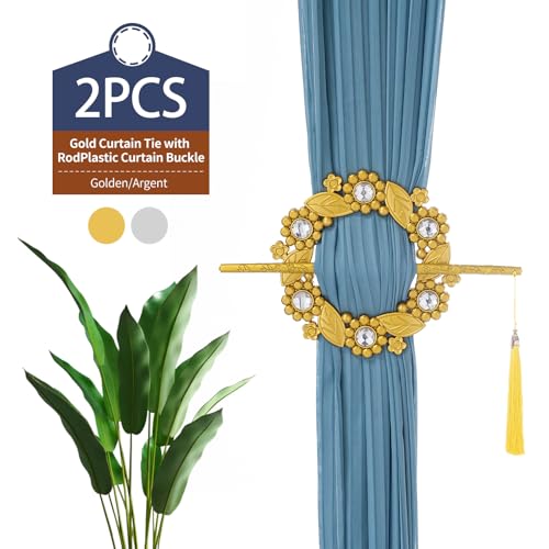 Crystal Floral Curtain Holdbacks with Tassels - Decorative Wall-Mounted Set