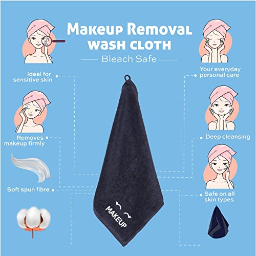 White Classic Bleach Safe Black Makeup Washcloths 6 Pack - 13x13 Cotton