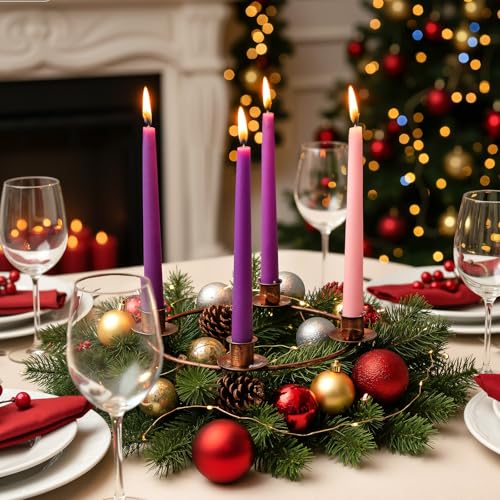Bronze Metal Christmas Advent Candle Holder - 4 Taper Candle Stand