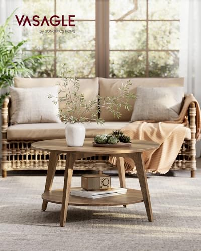 Round 2-Tier Coffee Table with Storage, Mid-Century Modern Center Table