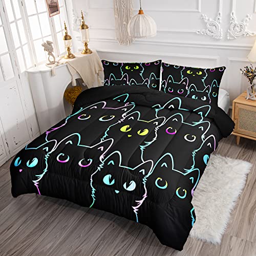 Cute Cat Comforter Set - Twin Size 3-Piece Bedding for Kids and Teens