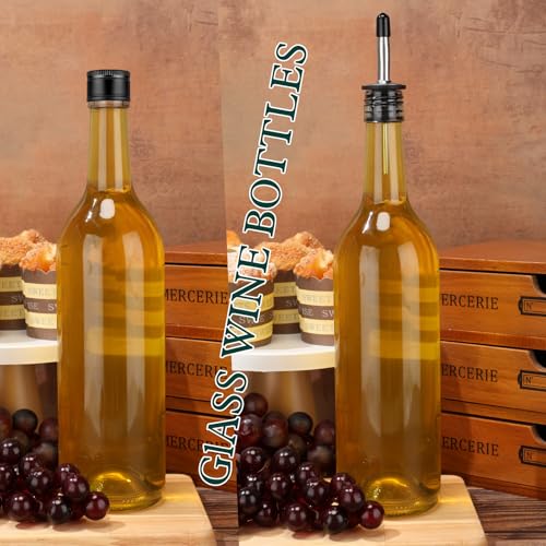 Maxdot 4-Piece 750ml Glass Long Neck Wine Bottles with Pour Spouts & Stoppers