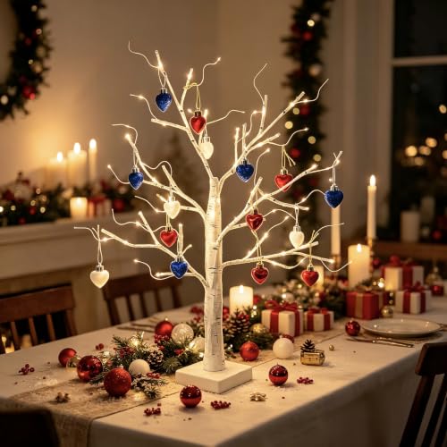HipTree 20ct Red White Blue Patriotic Mini Christmas Tree Ornaments 1.18 Inch - Variation 01-red White Blue