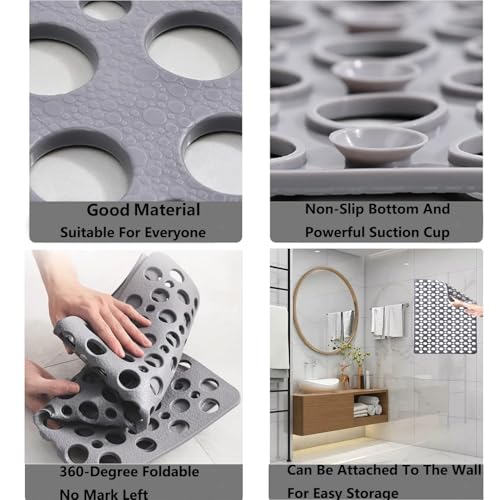 Non-Slip Shower Mat, 28" x 15" Rectangular Bath Mat with Suction Cups