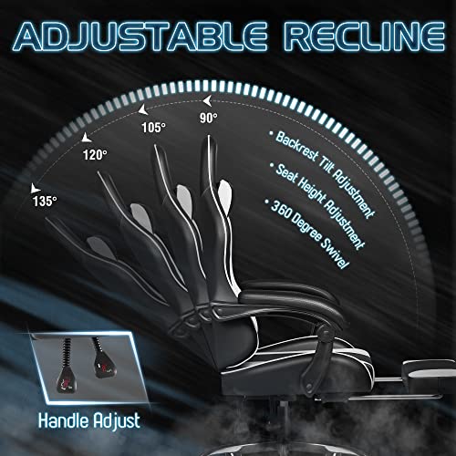 Ergonomic Gaming Chair with Footrest, Massage Lumbar Support & Recline