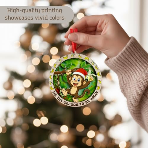 TSIMPLE Monkey Ornament for Christmas Tree - Funny 2-Layer Wooden & Acrylic Holiday Decor - Gift for Animal Lovers - Listing Variant
