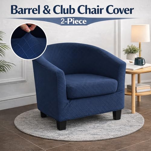 2-Piece Stretch Jacquard Barrel Chair Cover - Navy