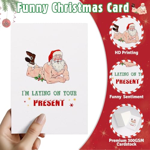 Funny Christmas Card for Wife Girlfriend - Santa Naughty Humor 5.5x8" with Envelope - Santa Claus Variant